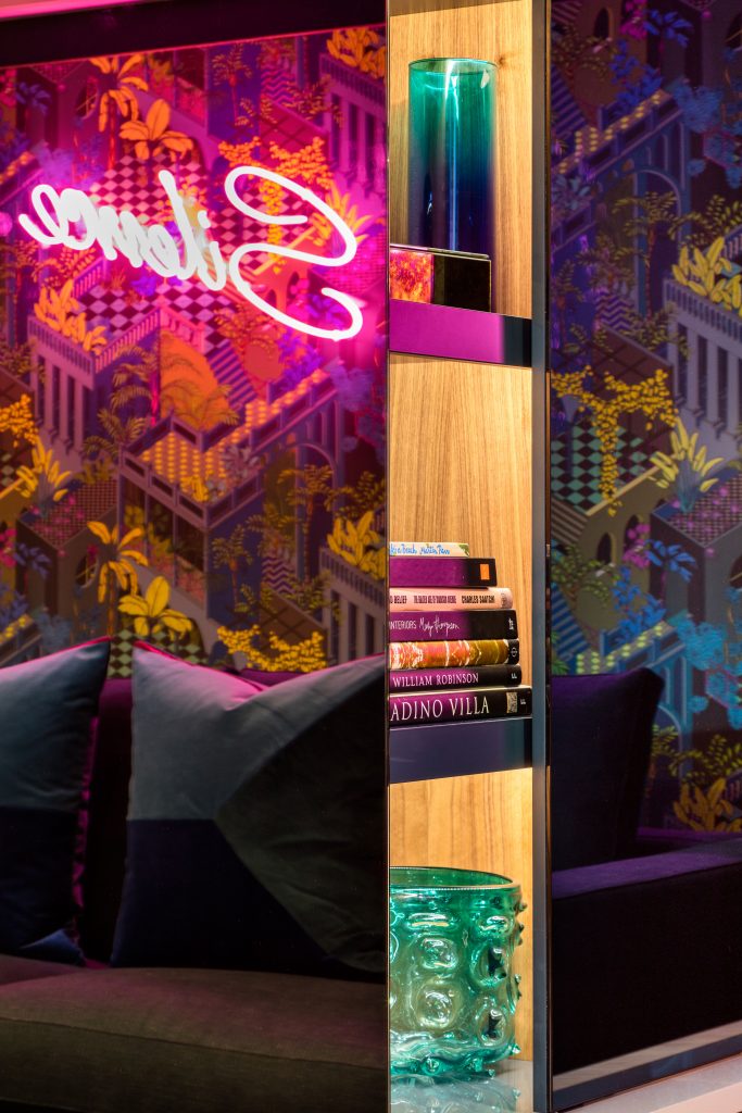 The Sound of Silence - Celebrity interiors. Daniel Hopwood, interior designer London. Neon sign in living space